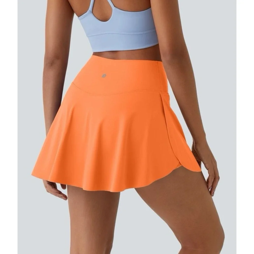 Halara SoftlyZero Airy Crossover High Waist Athletic Skort Skirt Shorts Orange L
